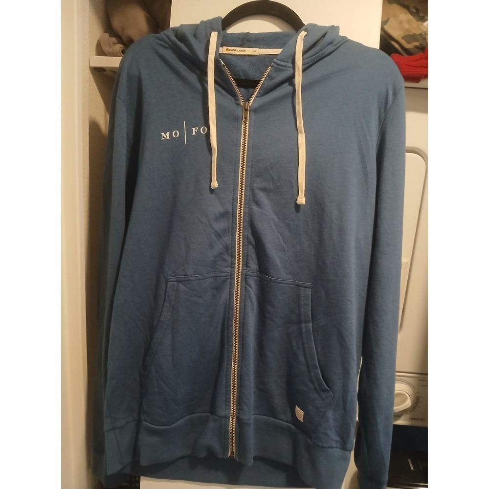 Marine Layer Hoodie Mens Medium Full-Zip Fleece Sweatshirt Navy Blue  MO FO